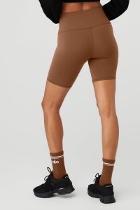 Alo Yoga 7 High-Taille Biker Kurze Hose Braun | GCPBLHX-43