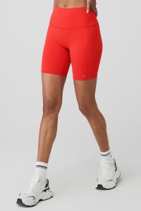 Alo Yoga 7 High-Taille Biker Kurze Hose Rot | HRCXASZ-79