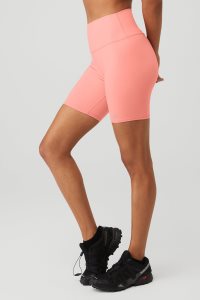 Alo Yoga 7 High-Taille Biker Kurze Hose Rosa | SZPWBKN-70