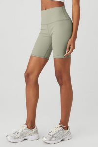 Alo Yoga 7 High-Taille Biker Kurze Hose Zitrone Grün | ZRLIOXB-76