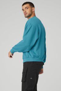 Alo Yoga Accolade Crew Neck Hoodie Blau | HXQAFWB-06