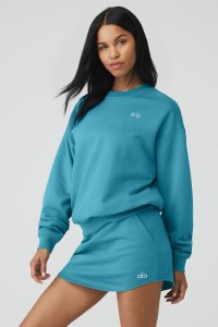 Alo Yoga Accolade Crew Neck Long Sleeve Blau | MRHASYW-83