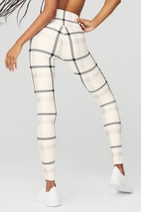 Alo Yoga Airlift High-Taille Magnified Plaid Leggings Weiß Schwarz | AEDRMUW-63