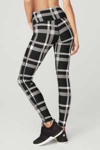 Alo Yoga Airlift High-Taille Magnified Plaid Leggings Schwarz Weiß | DWJZVBI-37