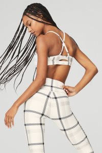 Alo Yoga Airlift Magnified Plaid Intrigue BHs Weiß Schwarz | DALFUHM-52