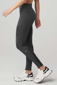 Alo Yoga Alo Yoga High-Taille Moto Leggings Dunkelgrau | UFDCSGV-51