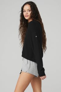 Alo Yoga Alolux Soho Crop Henley Pullover Schwarz | CWTVRHD-43