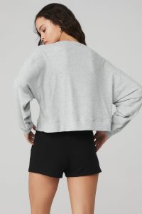 Alo Yoga Alolux Soho Crop Henley Pullover Grau | KQASPJD-15