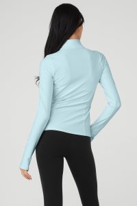 Alo Yoga Alosoft 1/2 Zip Rapid Long Sleeve Blau | FDKETIU-42
