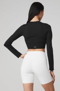 Alo Yoga Alosoft Crop Finesse Long Sleeve Schwarz | YUECQSF-62