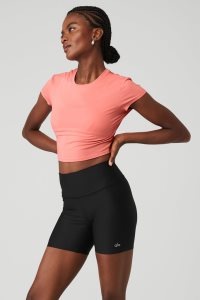 Alo Yoga Alosoft Crop Finesse Short Sleeve Rosa | GAHXTPN-13