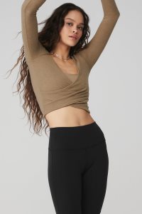 Alo Yoga Amelia Luxe Crop Long Sleeve Khaki | JDAZVEW-87