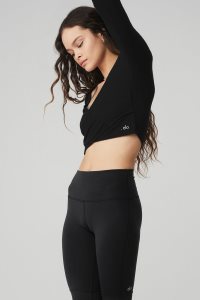Alo Yoga Amelia Luxe Crop Long Sleeve Schwarz | OANDSBJ-15