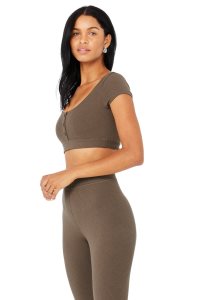 Alo Yoga Blissful Henley BHs Kaffee | TKFLOZP-09