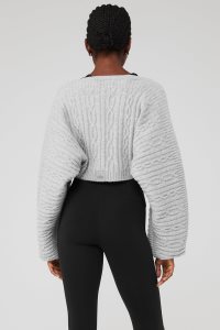 Alo Yoga Cable Knit Shawl Strickjacke Grau | CRTLMAG-72
