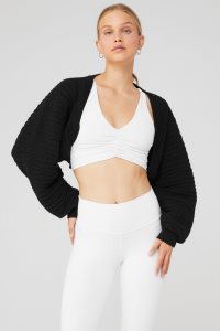 Alo Yoga Cable Knit Shawl Strickjacke Schwarz | QJXAEGL-87