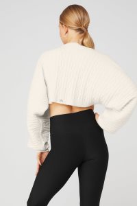 Alo Yoga Cable Knit Shawl Strickjacke Weiß | EXMTGRS-58