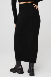 Alo Yoga Cashmere Gerippt High-Taille Winter Dream Skirt Röcke Schwarz | AQXWIRC-78