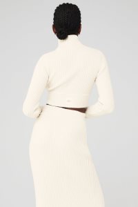 Alo Yoga Cashmere Gerippt Winter Dream Cropped Turtleneck Long Sleeve Weiß | CLXBFWA-46