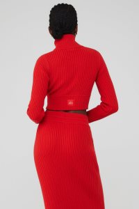 Alo Yoga Cashmere Gerippt Winter Dream Cropped Turtleneck Long Sleeve Rot | DMBAOZK-18