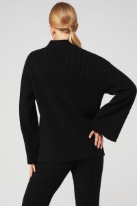 Alo Yoga Cashmere Gerippt Winter Dream Mock Neck Coverup Long Sleeve Schwarz | HKLNAIX-28