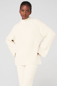 Alo Yoga Cashmere Gerippt Winter Dream Mock Neck Coverup Long Sleeve Weiß | IXGMELQ-13
