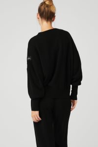 Alo Yoga Cashmere Jet Set Crew Long Sleeve Schwarz | QTFUBSV-18