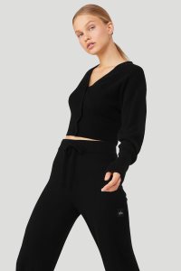 Alo Yoga Cashmere Jet Set Strickjacke Schwarz | VSGNWIT-75