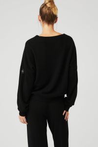 Alo Yoga Cashmere Jet Set V-Neck Long Sleeve Schwarz | GZIFUMT-40