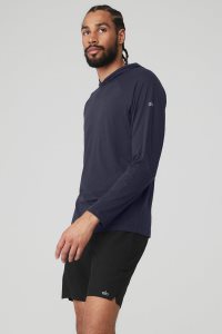 Alo Yoga Core Runner Long Sleeve Navy | IEKQHDA-52