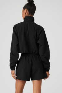 Alo Yoga Cropped 1/4 Zip Alumni Long Sleeve Schwarz | KJSYZLU-21