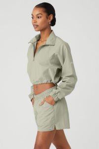 Alo Yoga Cropped 1/4 Zip Alumni Long Sleeve Zitrone Grün | RYMQGKB-32