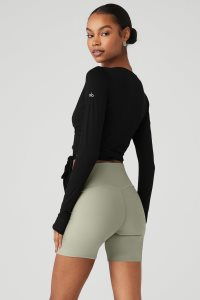 Alo Yoga Cropped Escalate Wrap Long Sleeve Schwarz | AQWGBIN-06