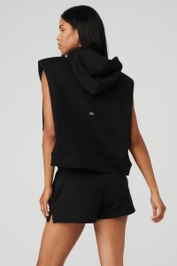Alo Yoga Cropped Headliner Shoulder Pad Ärmellose Coverup Tank Schwarz | COQASZY-03