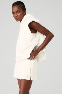 Alo Yoga Cropped Headliner Shoulder Pad Ärmellose Coverup Tank Weiß | ZWNYVTH-01