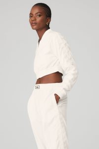 Alo Yoga Cropped Prizewinner Strickjacke Weiß | SRNXVDU-38