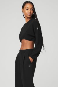 Alo Yoga Cropped Tailored Crew Neck Pullover Schwarz | CRYLWVI-20