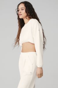 Alo Yoga Cropped Tailored Crew Neck Pullover Weiß | UVRDFOX-35