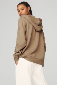 Alo Yoga Everyday Full Zip Hoodie Khaki | IHUMRPZ-59