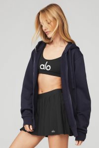 Alo Yoga Everyday Full Zip Hoodie Navy | ORENHIG-76