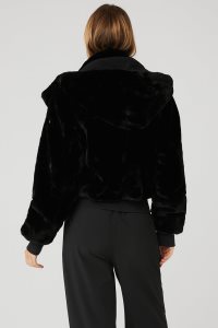 Alo Yoga Faux Fur Foxy Fleecejacken Schwarz | DNUZOKY-03