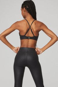 Alo Yoga Faux Leder Airbrush Splendor BHs Schwarz | JRZTEUX-39