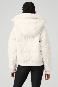 Alo Yoga Faux Leder Boss Puffer Pufferjacke Weiß | QPEYNSA-73