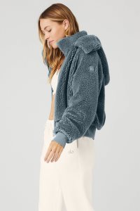 Alo Yoga Foxy Fleecejacken Grau Blau | ZQGYXON-80