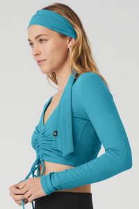 Alo Yoga Fresh Mesh Tie Stirnband Blau | GABPKEZ-43