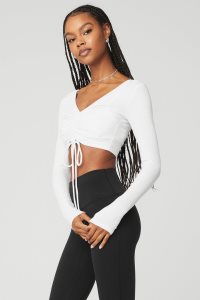 Alo Yoga Gerippt Cinch Cropped Long Sleeve Weiß | JUXTRSN-75