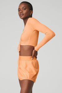 Alo Yoga Gerippt Cinch Cropped Long Sleeve Orange | PMIFLWE-49