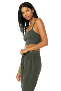 Alo Yoga Gerippt Crop Whisper Muskelshirt Dunkelgrün | RHVSJAF-24