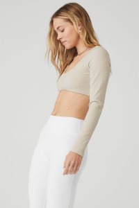 Alo Yoga Gerippt Defined Long Sleeve Beige | BGAKNVD-41