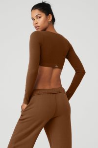 Alo Yoga Gerippt Defined Long Sleeve Braun | XIJSARU-65
